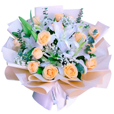 毕节16朵香槟玫瑰2支百合，爱的温暖和幸福
