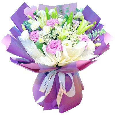 毕节6朵紫玫瑰3支百合，爱之倾诉