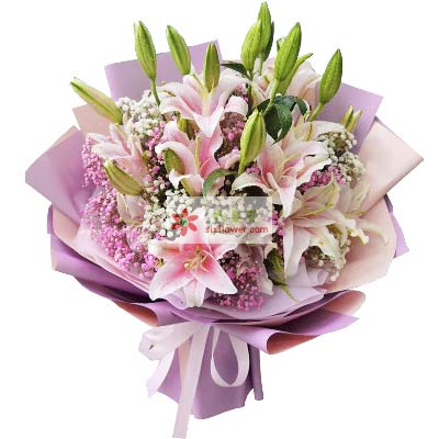 毕节8支粉色多头百合满天星，多姿多彩的生活