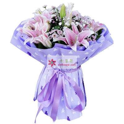 毕节6支粉色多头百合，幸福美满
