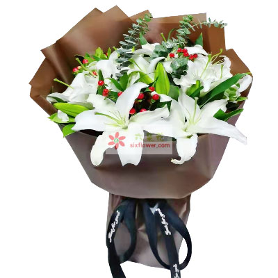毕节5支白色多头百合，平凡而温暖幸福