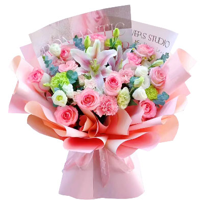 毕节11朵粉玫瑰康乃馨百合，爱是一种坚持