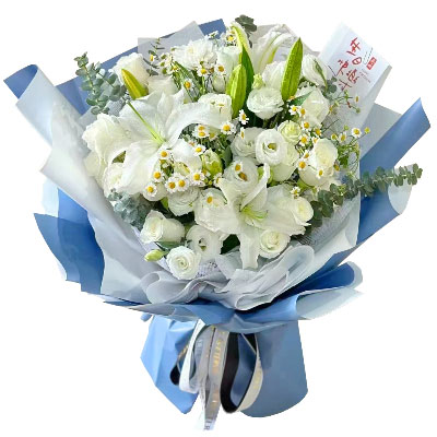 毕节11朵白玫瑰桔梗百合，爱永恒不息