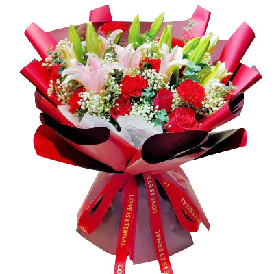 毕节红玫瑰康乃馨百合花，欢乐和美好