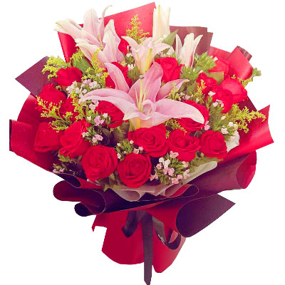 毕节21朵红玫瑰2支百合，真真的情意