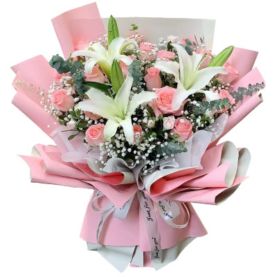 毕节19朵戴安娜粉玫瑰百合，爱激情浪漫