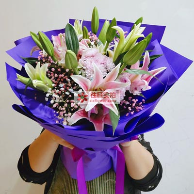 毕节6支粉色多头百合，真诚的问候