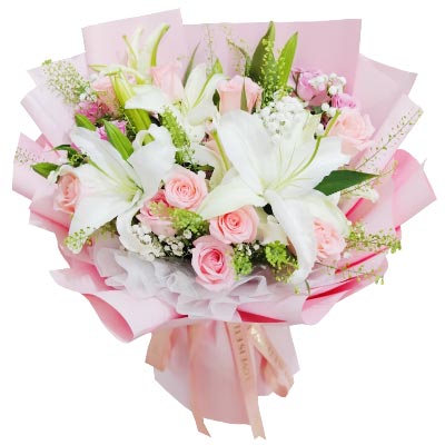 毕节12朵戴安娜粉玫瑰百合，亲爱的爱你哟